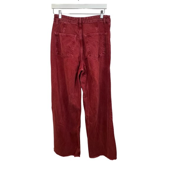 Mango Cranberry Red Garment Washed Wide Leg Full Length Jeans Size 10 - Picture 6 of 10